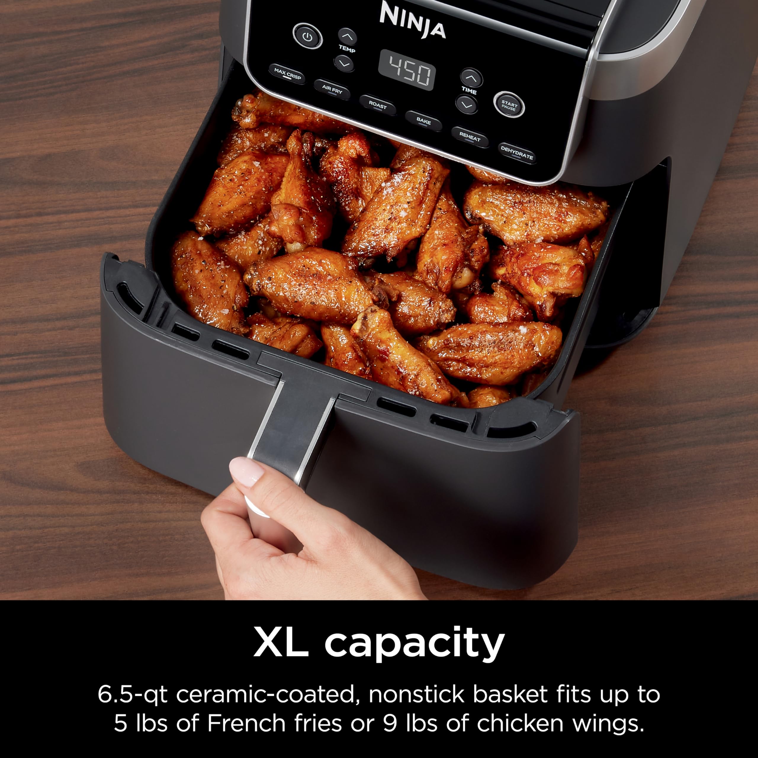 Ninja Air Fryer Pro XL 6.5 QT 6-in-1 Multi-Cooker with Max Crisp Technology - Air Fry, Roast, Bake, Reheat & Dehydrate up to 450°F - Large Capacity Countertop Oven for Healthy Cooking - Perfect for Family Meals, Snacks & Meal Prep (Grey, AF181C Canadian Version)
