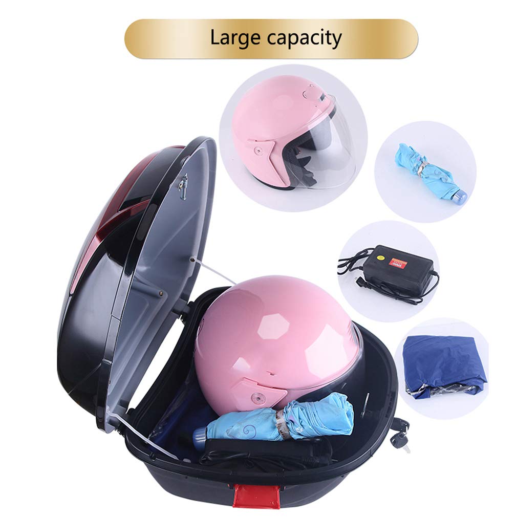 Universal Motorcycle Rear Top Box - 37x32.5x24.5cm Hard Storage Case with Lock for Helmet & Luggage | Waterproof Motorcycle Tail Trunk Carrier for Moped, Scooter & Motorbike | Perfect for Commuting, Travel & Outdoor Adventures