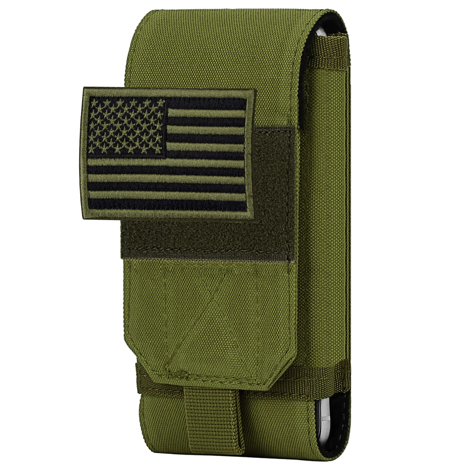 IronSeals Tactical MOLLE Phone Case - Heavy Duty Belt Loop Holster Pouch with American Flag Patch - Compatible with iPhone 16 Pro Max/16 Plus/16 Pro/16/15 Pro Max/14 Pro Max/13 Pro Max/12 Pro Max & Galaxy S24 Ultra - Perfect for Outdoor Adventures, Hiking, Military Use & Everyday Carry