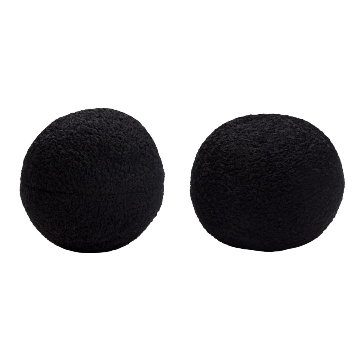 10 Inch Round Black Faux Sheepskin Accent Pillows - Set of 2 for Sofa, Bed & Home Decor
