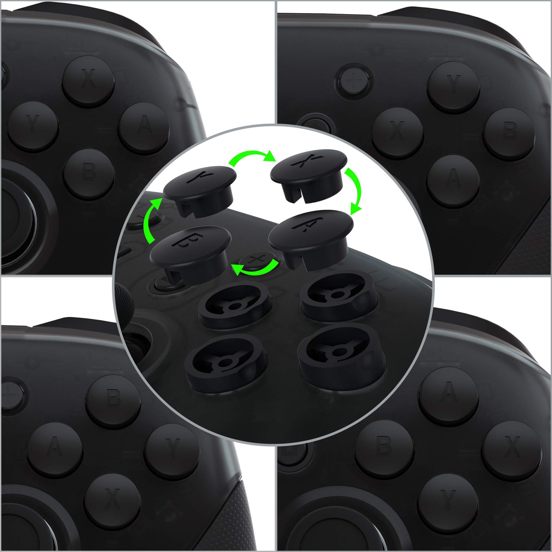 eXtremeRate Black Interchangeable ABXY Buttons for Nintendo Switch Pro Controller - DIY Replacement Kit for Customization | Perfect for Gaming Enthusiasts & Modders