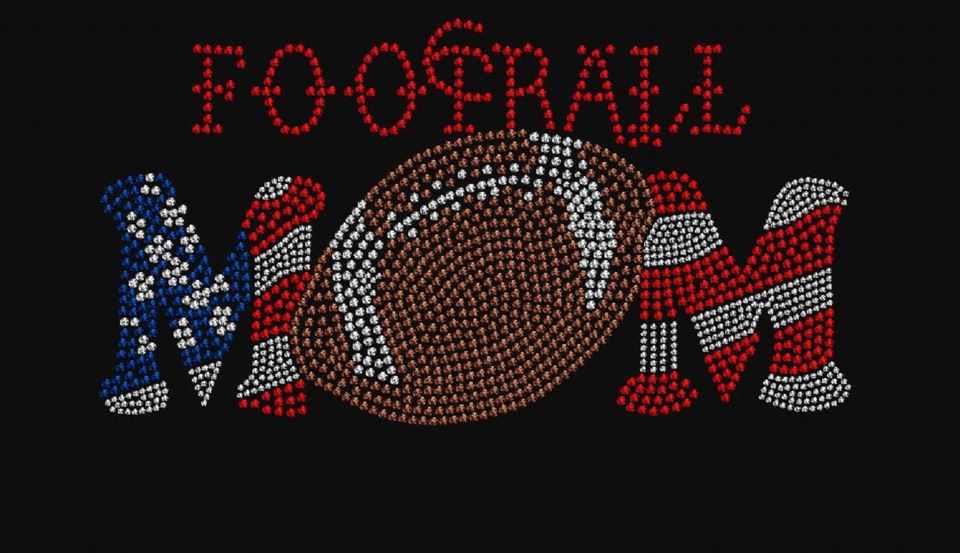 Football Mom Rhinestone Iron-On Transfer - Customizable DIY Heat Transfer Vinyl for T-Shirts & Apparel - Perfect for Game Day, Team Spirit & Sports Mom Gifts
