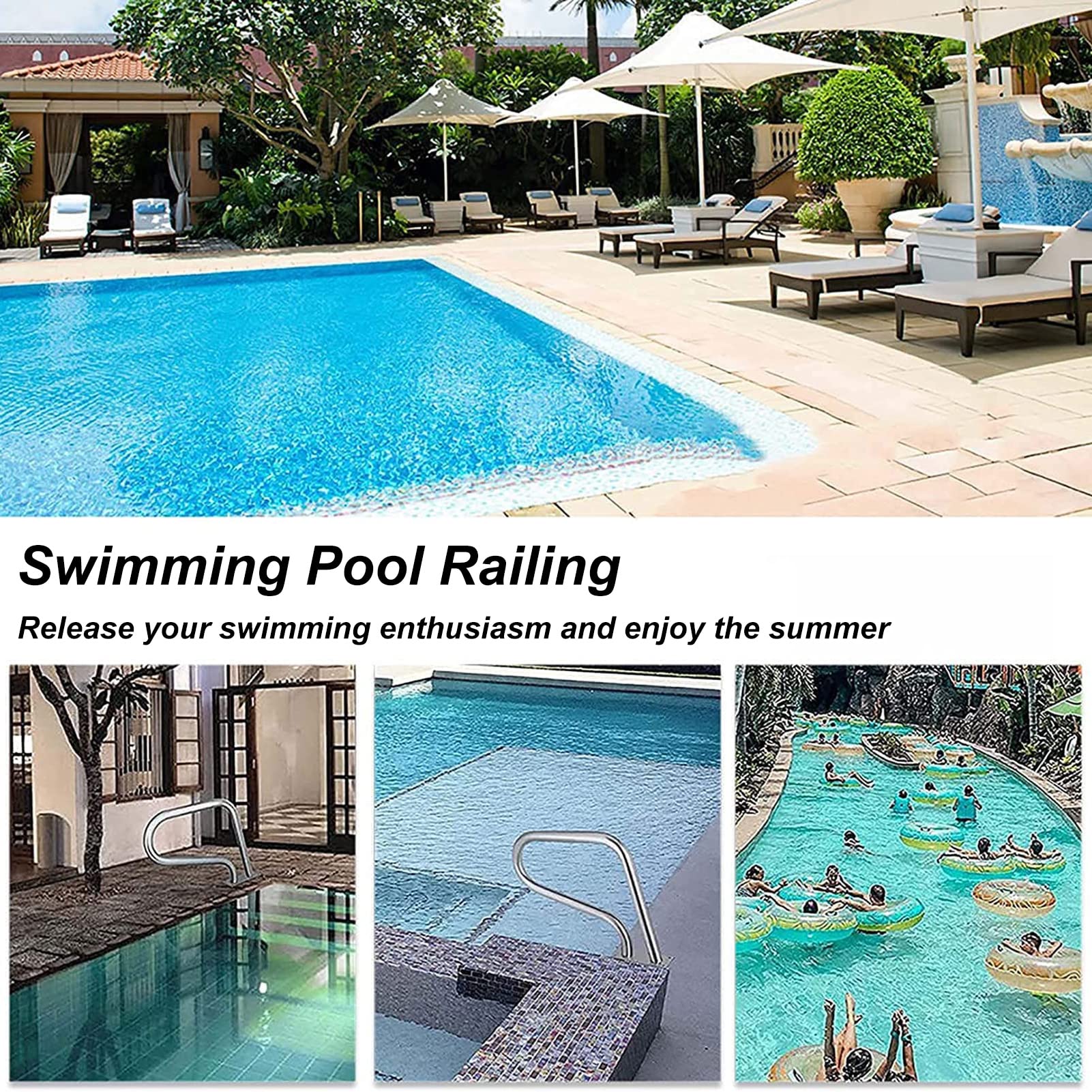 Stainless Steel Pool Handrail with Quick Mount Base - Easy to Install Swimming Pool Safety Handrail for Inground Pools | Durable Non-Slip Pool Ladder Rail for Seniors & Kids | Perfect for Pool Entry/Exit Safety & ADA Compliance