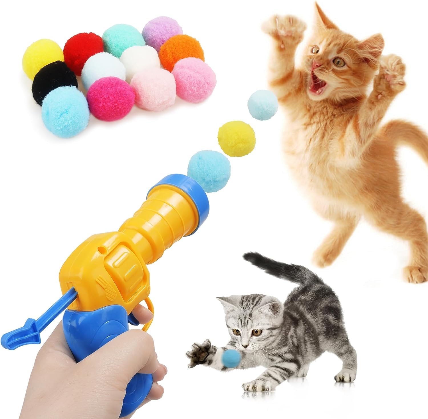 Mewlmart Interactive Cat Toys for Indoor Cats - Halloween Themed Self-Play Puff Balls, Pom Pom Balls, Plush Ball Launcher with 30 Balls - Perfect for Cat Enrichment and Playtime at Home