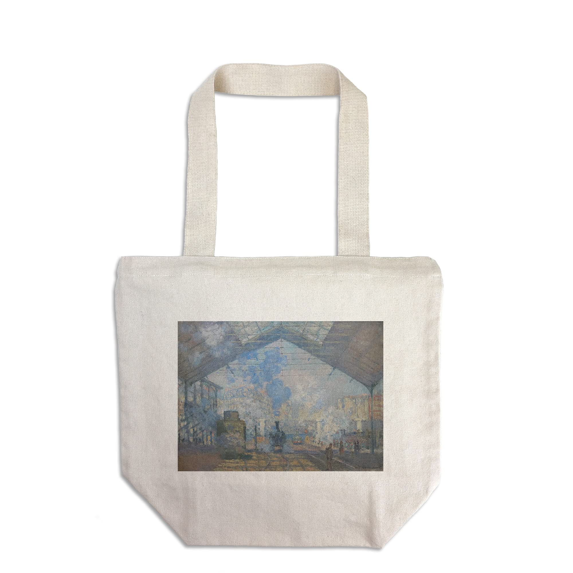 Claude Monet La Gare Sainte-Lazare Tote Bag - 100% Cotton Canvas Reusable Shopping Bag with Famous Impressionist Painting (1877 Masterpiece) - Perfect for Groceries, Beach Trips & Art Lovers