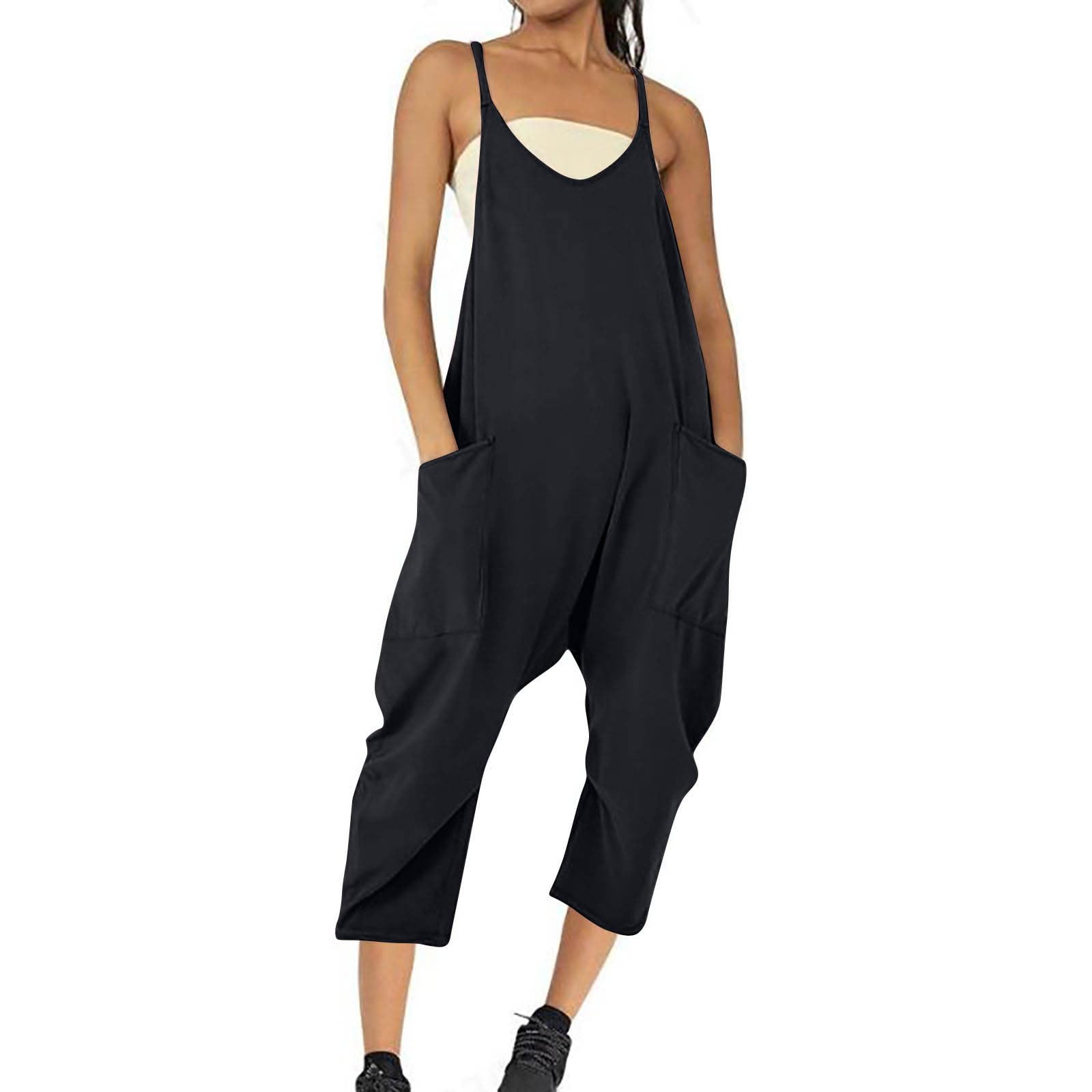 Women's Loose Fit Jumpsuit with Pockets - Casual Romper for Outings & Travel