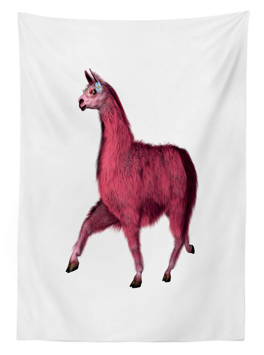 Ambesonne Llama Print Outdoor Tablecloth - Pink Llama with Glasses & Daisy Floral Design, Washable Picnic Table Cover 58x84 Inches, Maroon Pink - Perfect for Garden Parties, BBQs, and Outdoor Dining