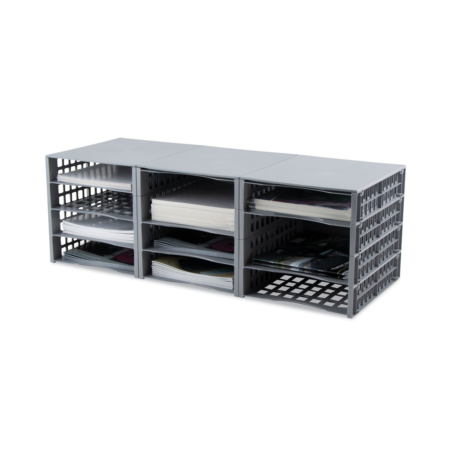 Advantus Snap Configurable Tray System - 12 Compartments Organizer, 22.75 x 9.75 x 13 Inches, Gray Storage Bin for Office, Garage, Workshop & Craft Supplies