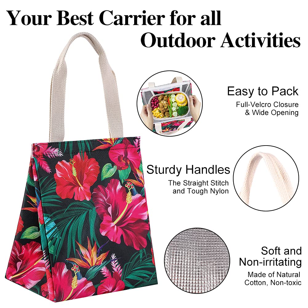iknoe Insulated Lunch Bag for Women & Men - 9L Reusable Thermal Lunch Tote, Large Portable Cooler for Work, Office, Picnic, Beach & Outdoor Activities (Botanical Design)