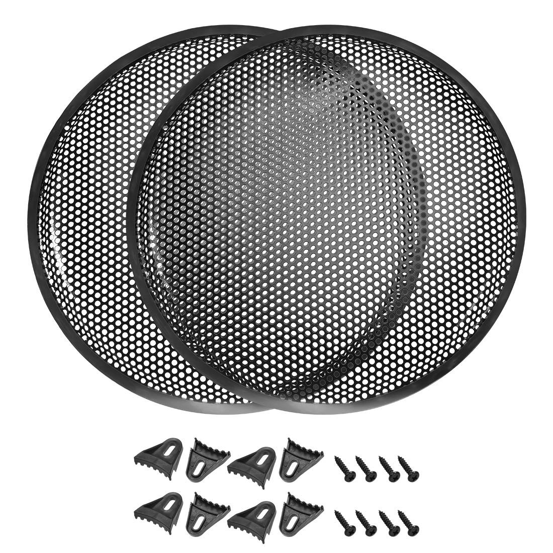 uxcell 2-Pack 15-Inch Speaker Waffle Grill Metal Mesh Subwoofer Guard Cover with Clips & Screws - Durable Protection for Car Audio, Home Theater, and DJ Equipment