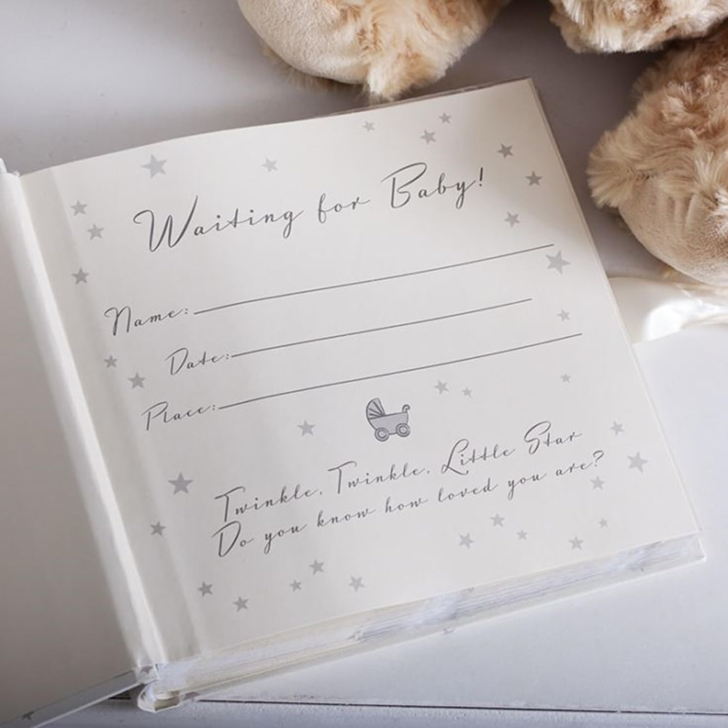 Beautiful Bambino Baby Shower Photo Album 6x4 Inch - White with Silver Stars & Icons | Perfect for Newborn Memories, Christening Gifts & Family Keepsakes