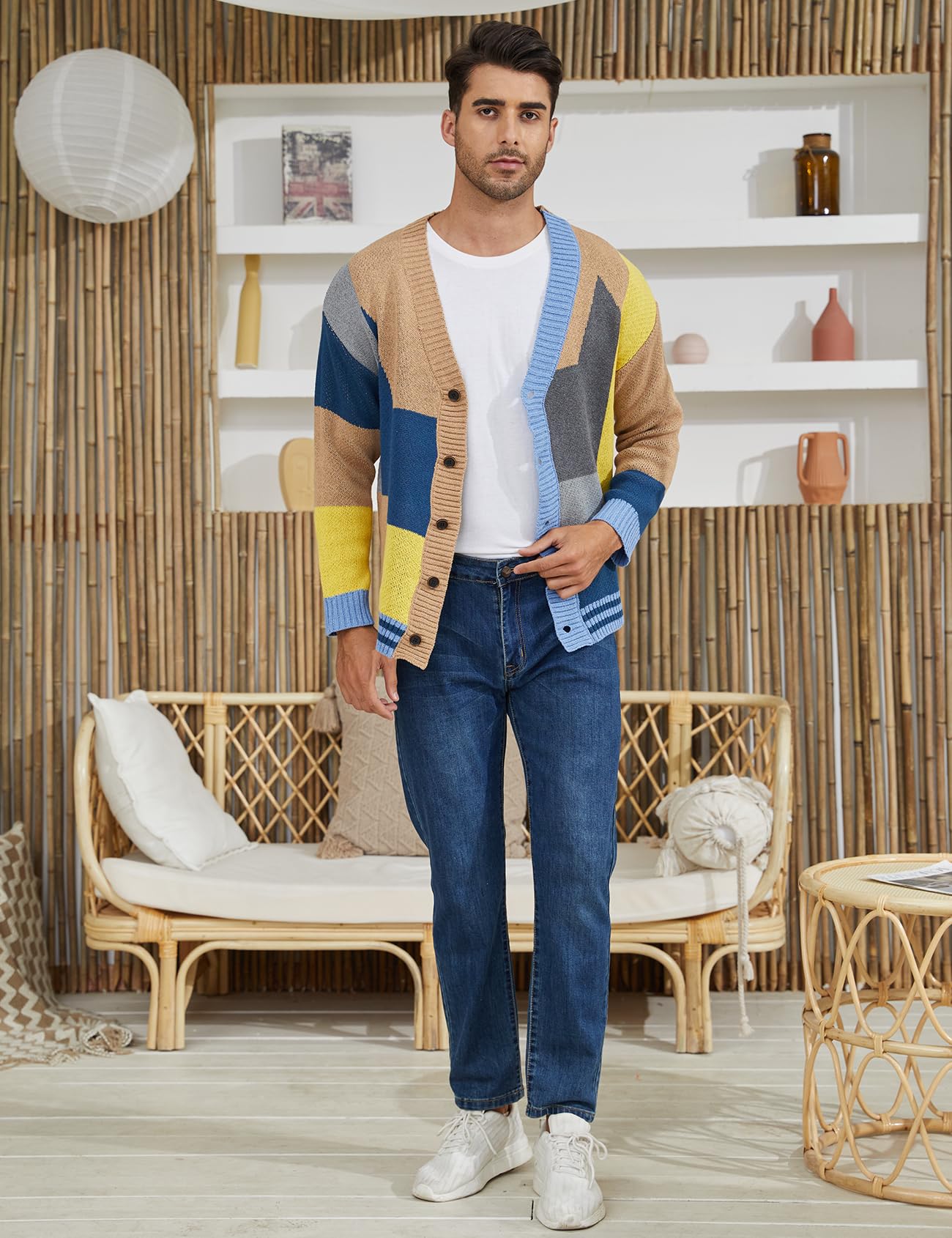 Arssm Men's Knitted Cardigan Sweater - Long Sleeve V-Neck Button Down Casual Cardigan for Office, Date & Fall Layering