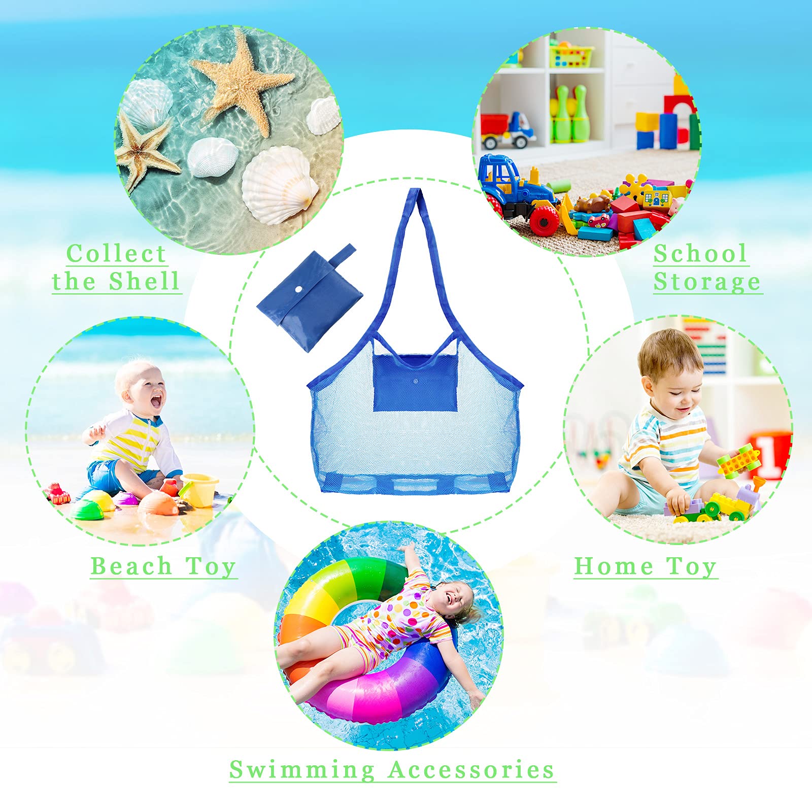 Frienda 6-Pack Large Mesh Beach Tote Bags - 18x12x18 Inch Sand-Free Toy Organizer for Beach, Travel & Outdoor Activities | Perfect for Camping, Pool Toys & Sports Gear Storage