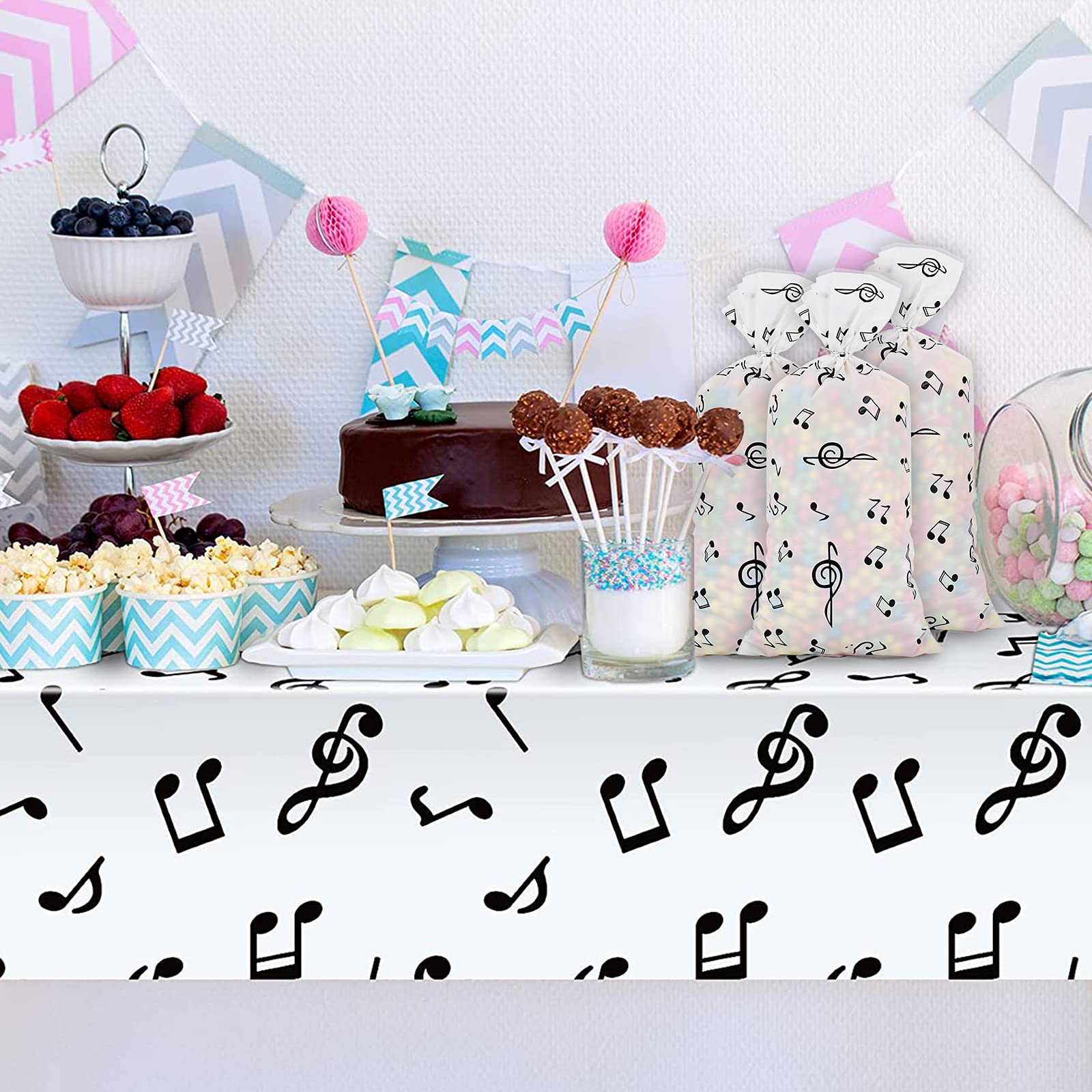 Lecpeting 100 Pcs Music Note Treat Bags - Colorful Cellophane Candy Bags with Twist Ties for Birthday Parties, Baby Showers & Musical Themed Events - Perfect for Party Favors, Candy Packaging & Gift Bags