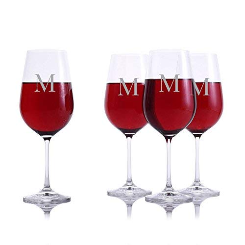 Personalized Crystal Mercury Wine Carafe Decanter Set with 4 Engraved Stemmed Glasses - Monogrammed Gift for Christmas, Wedding & Anniversary - Elegant Barware for Wine Tasting & Dinner Parties