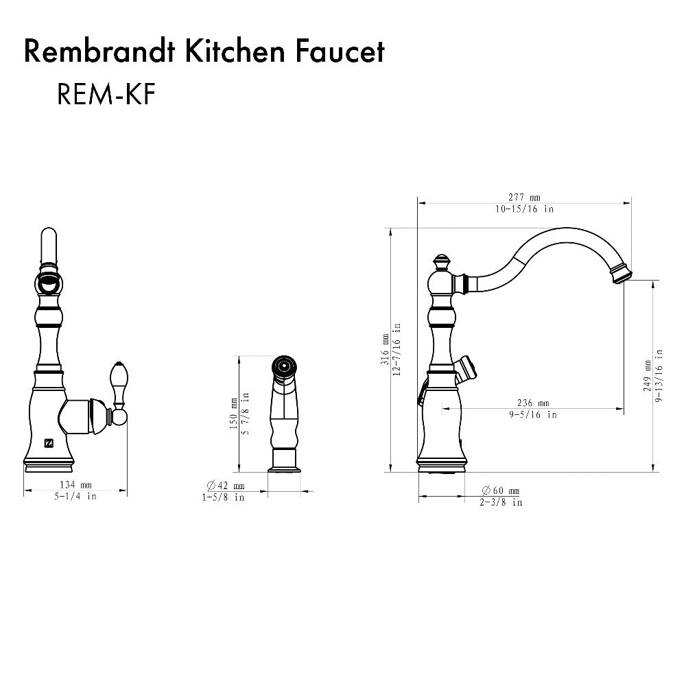 ZLINE Rembrandt Brushed Nickel Single Handle Pull-Down Kitchen Faucet with Side Sprayer - Modern High Arc Design for Sink, Dishwashing & Food Prep (REM KF BN)