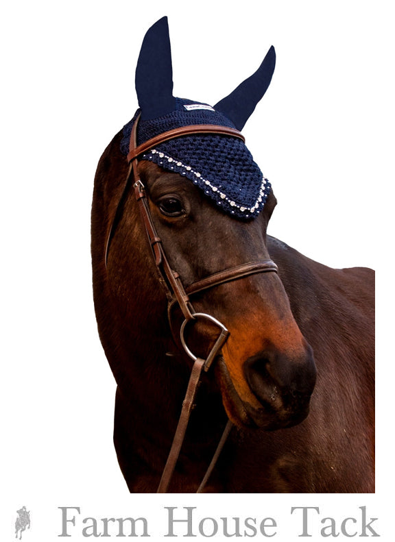 Elegant Crystal Embellished Fly Bonnet for Horses - UV Protection & Breathable Design - Perfect for Show Jumping, Dressage & Trail Riding