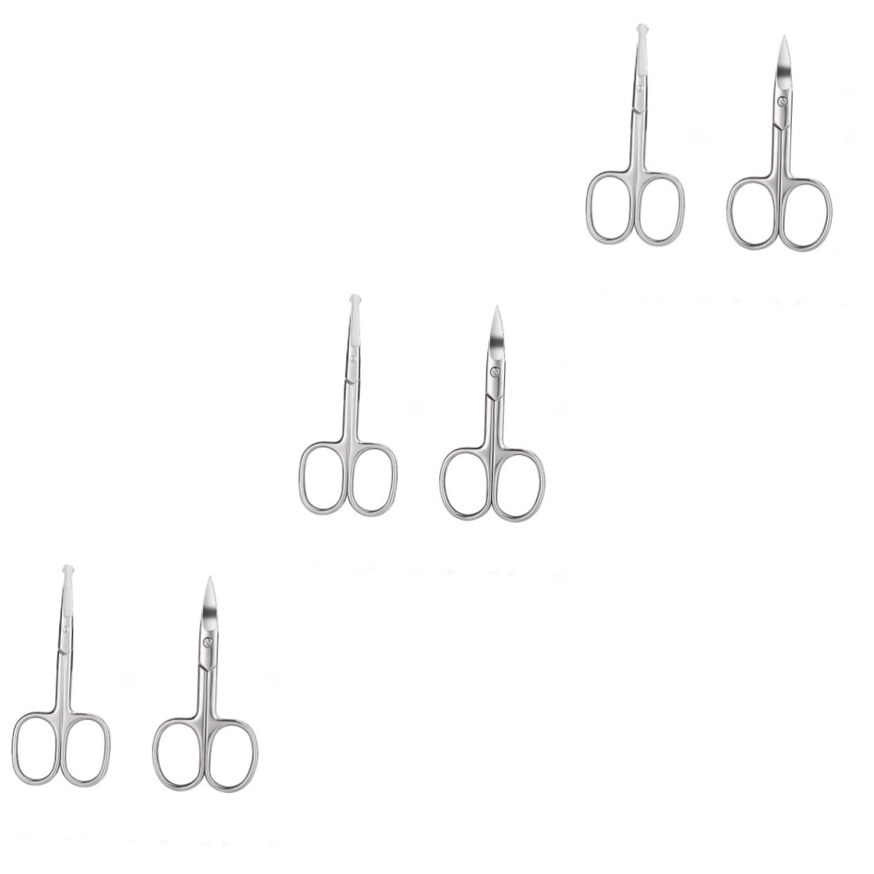 6-Piece Professional Facial Hair Scissors Set - Curved & Straight Eyebrow, Nose & Beard Trimming Scissors with Rounded Tips - Multi-Use Grooming Kit for Men & Women (Silver) - Perfect for Eyebrow Shaping, Beard Trimming & Nose Hair Care