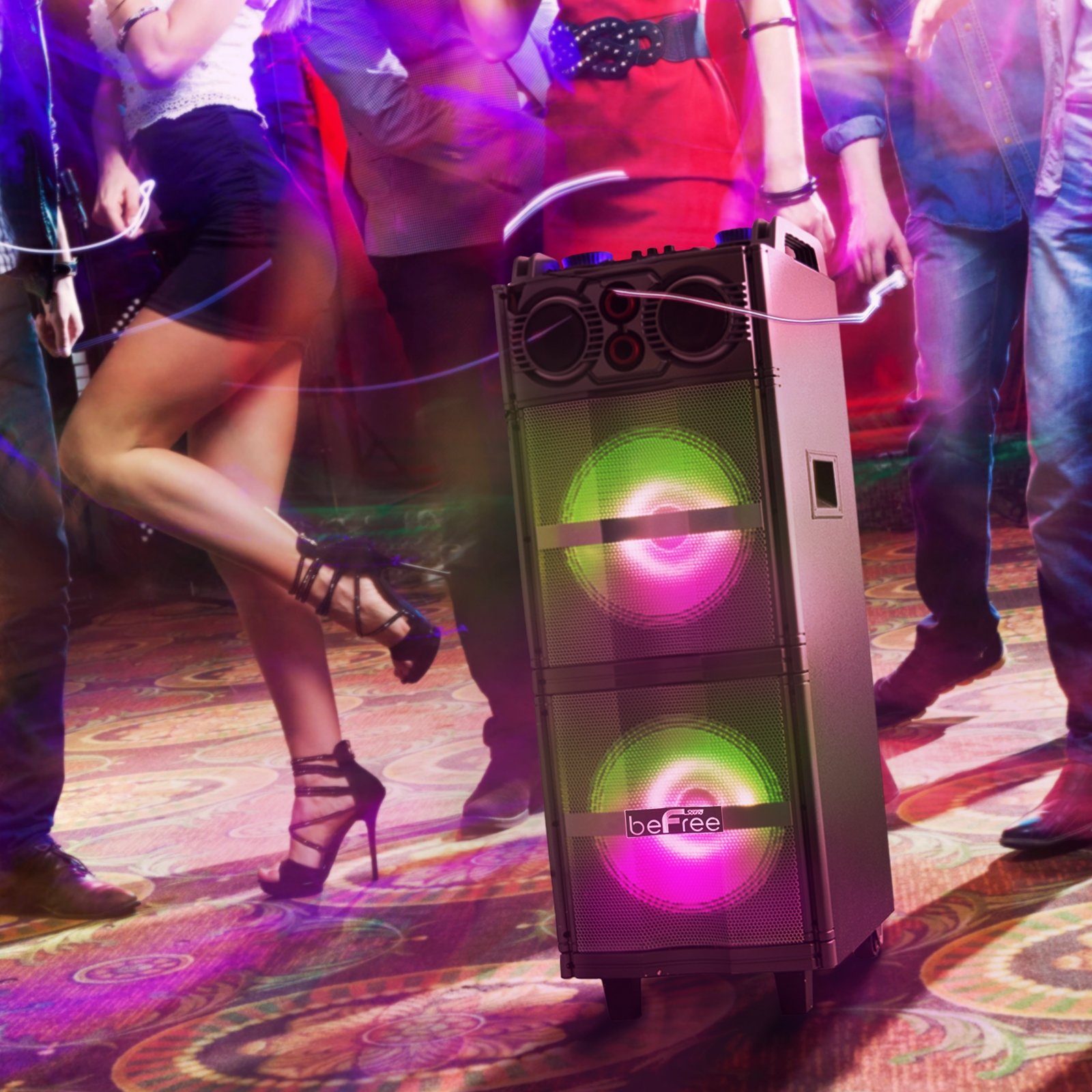 beFree Sound Double 10 Inch Subwoofer - Portable Bluetooth Party Speaker with Reactive LED Lights | Powerful Bass for Outdoor Events, Home Theater & DJ Performances