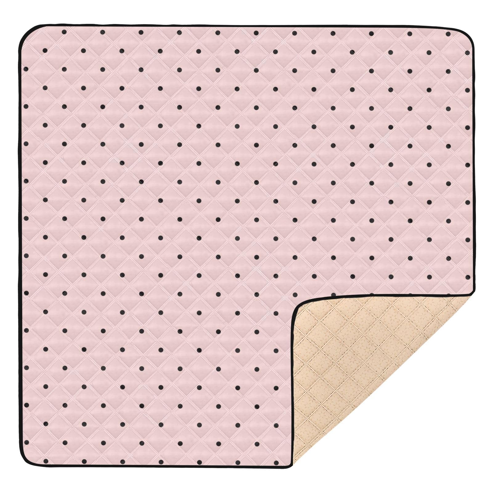 Stylish Peach Baby Playmat with Black Polka Dots - 50''x50'' for Nursery & Playtime