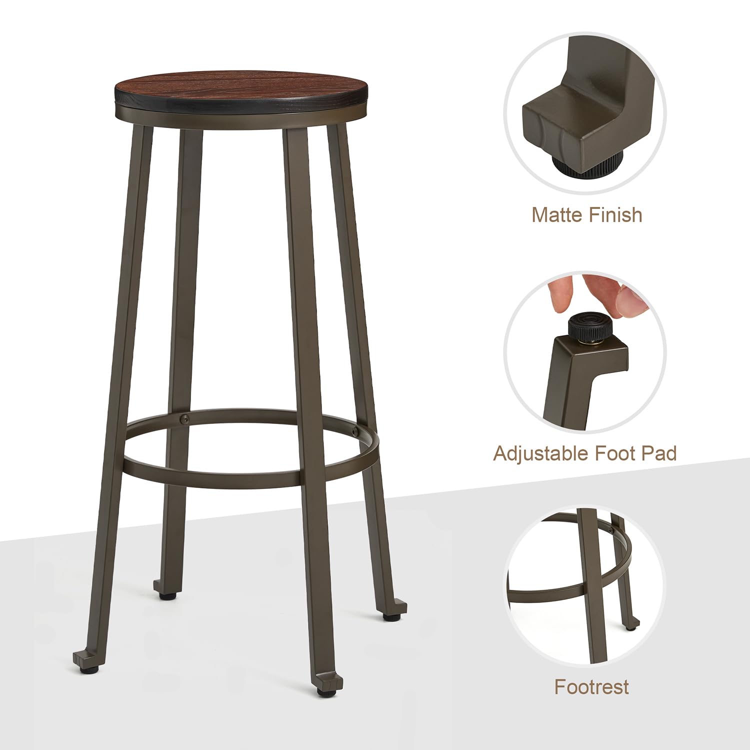 Glitzhome 3-Piece Pub Dining Set - Rustic Steel Square Bar Table with Solid Elm Wood Top & Matching Bar Stools for Breakfast Nook, Living Room, Small Space or Restaurant | Perfect for Kitchen Islands, Outdoor Patios & Bistro-Style Dining