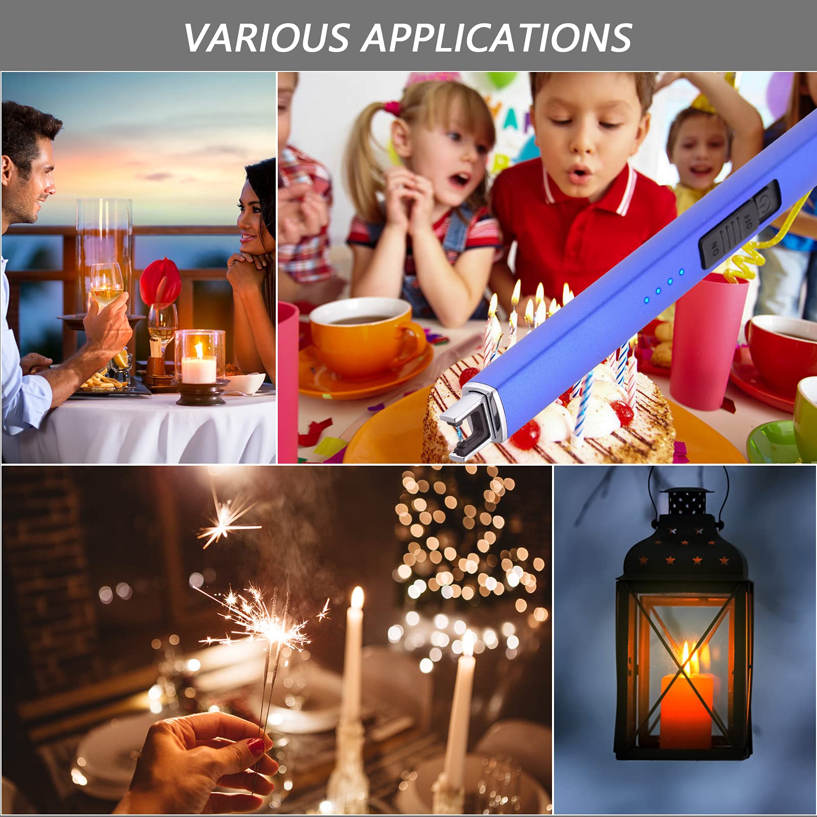 Rechargeable USB Electric Arc Lighter - Windproof Flameless Candle Lighter for Camping, BBQ, Birthday & Gifts (Blue) | Perfect for Women, Mom, Wife & Men | Indoor & Outdoor Use