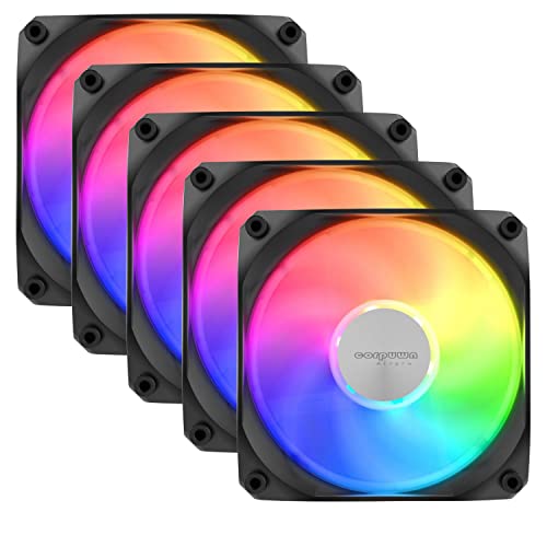 5 Pack CORPUWN 120mm ARGB PWM Case Fans - Silent High Airflow 1500 RPM Cooling Fans with LED Hub, 5V 3-Pin Adjustable Side Lighting for PC Gaming & Computer Case Cooling