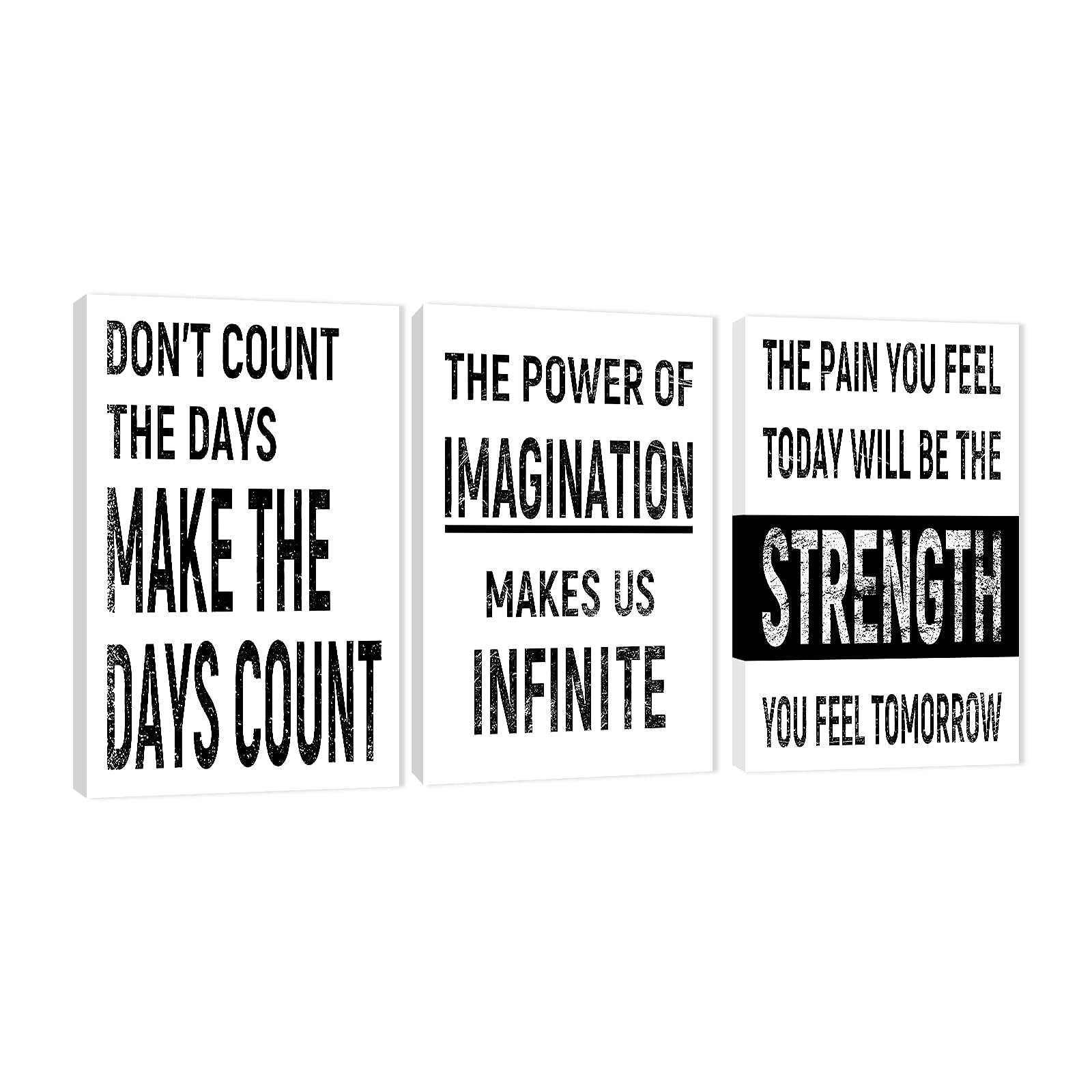 3-Piece Motivational Canvas Wall Art for Office Decor - Inspirational Black & White Framed Prints with Positive Quotes (12