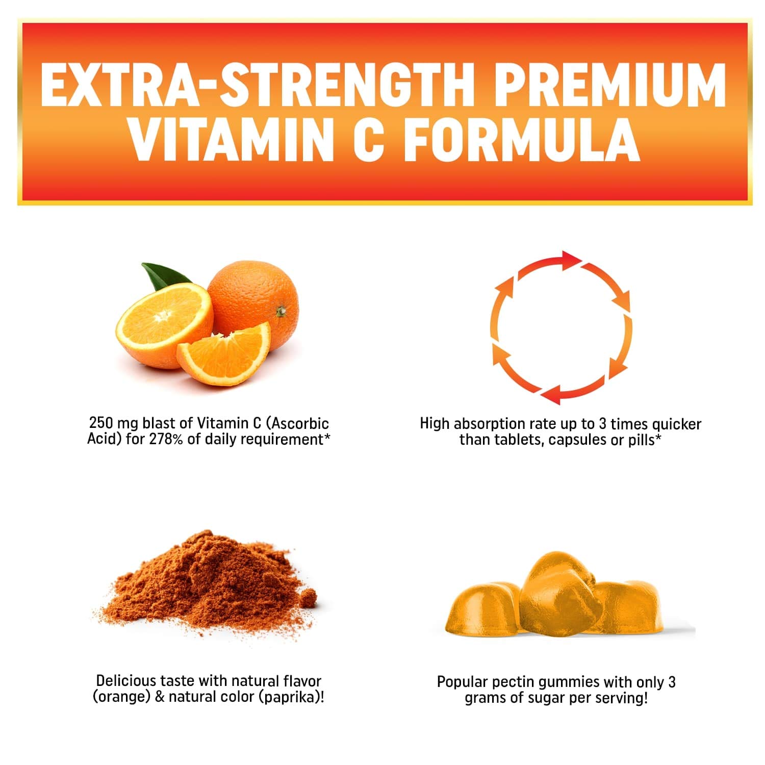 Vitamin C Immunity Gummies for Immune Support | Natural Orange Flavor High Antioxidant Supplement | 60 Non-GMO Chewable Gummies for Adults & Kids | Boost Wellness During Cold Season & Travel