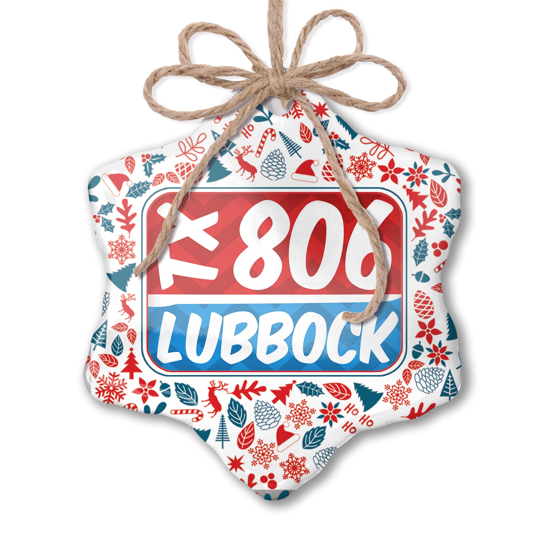 Christmas Ornament 806 Lubbock, TX - Patriotic Red White and Blue Holiday Decor for Tree, Home & Office Festive Decorations