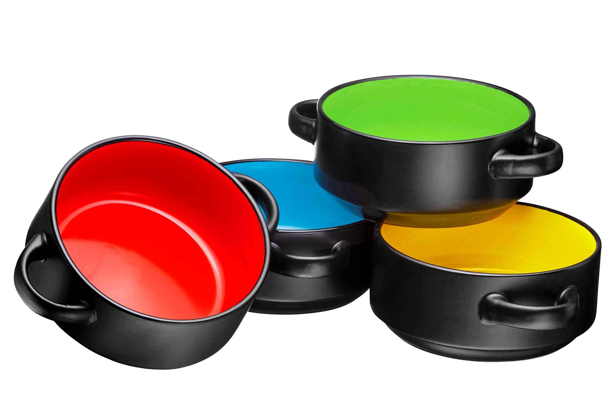 19oz Ceramic Soup Bowls with Handles - Oven & Microwave Safe French Onion Soup Bowls, Set of 4, Black - Perfect for Serving Soups, Stews, Pasta & Desserts at Home or Restaurant