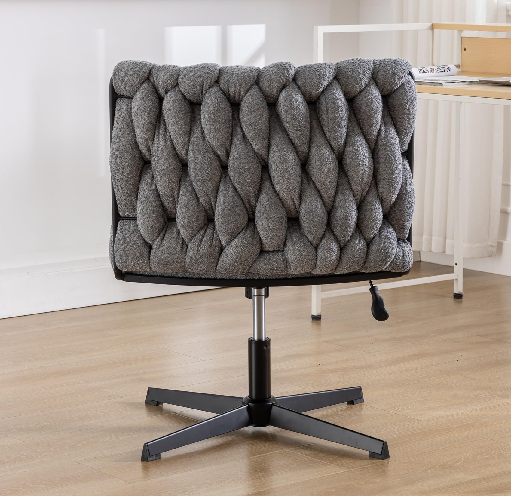 Velvet Swivel Desk Chair No Wheels - Modern Armless Home Office Chair with Height Adjustable Wide Seat, Mid Back Accent Chair for Computer Work, Makeup Vanity & Office Tasks - Perfect for Small Spaces, Home Office & Bedroom Workspaces