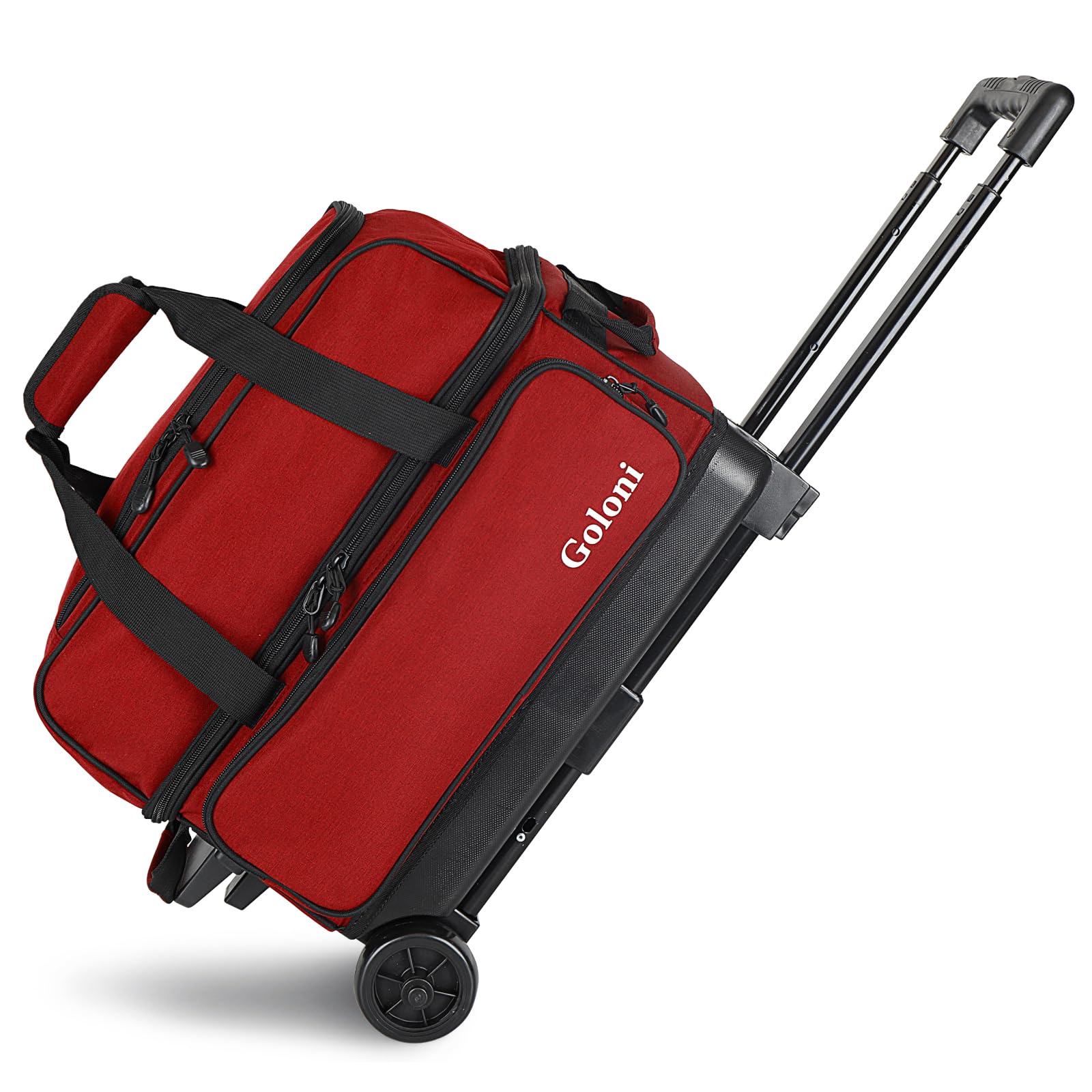 Goloni 2 Ball Bowling Bag with Wheels - Double Roller Design, Separate Shoe Compartment & Retractable Handle (Extends to 40