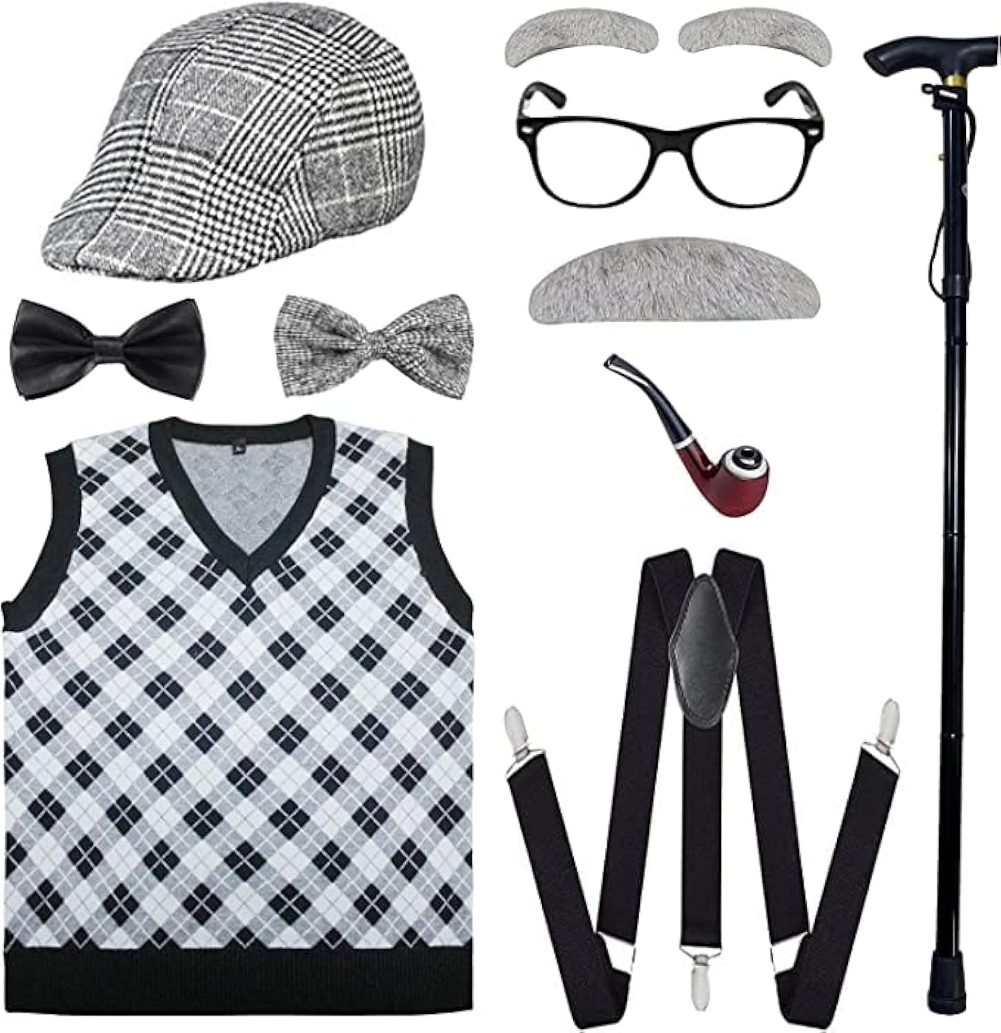 ATTBEA Old Man Costume for Kids - 100 Days of School Outfit with Hat & Glasses | Funny Dress Up for Boys, Halloween Costume, School Play, and Themed Parties