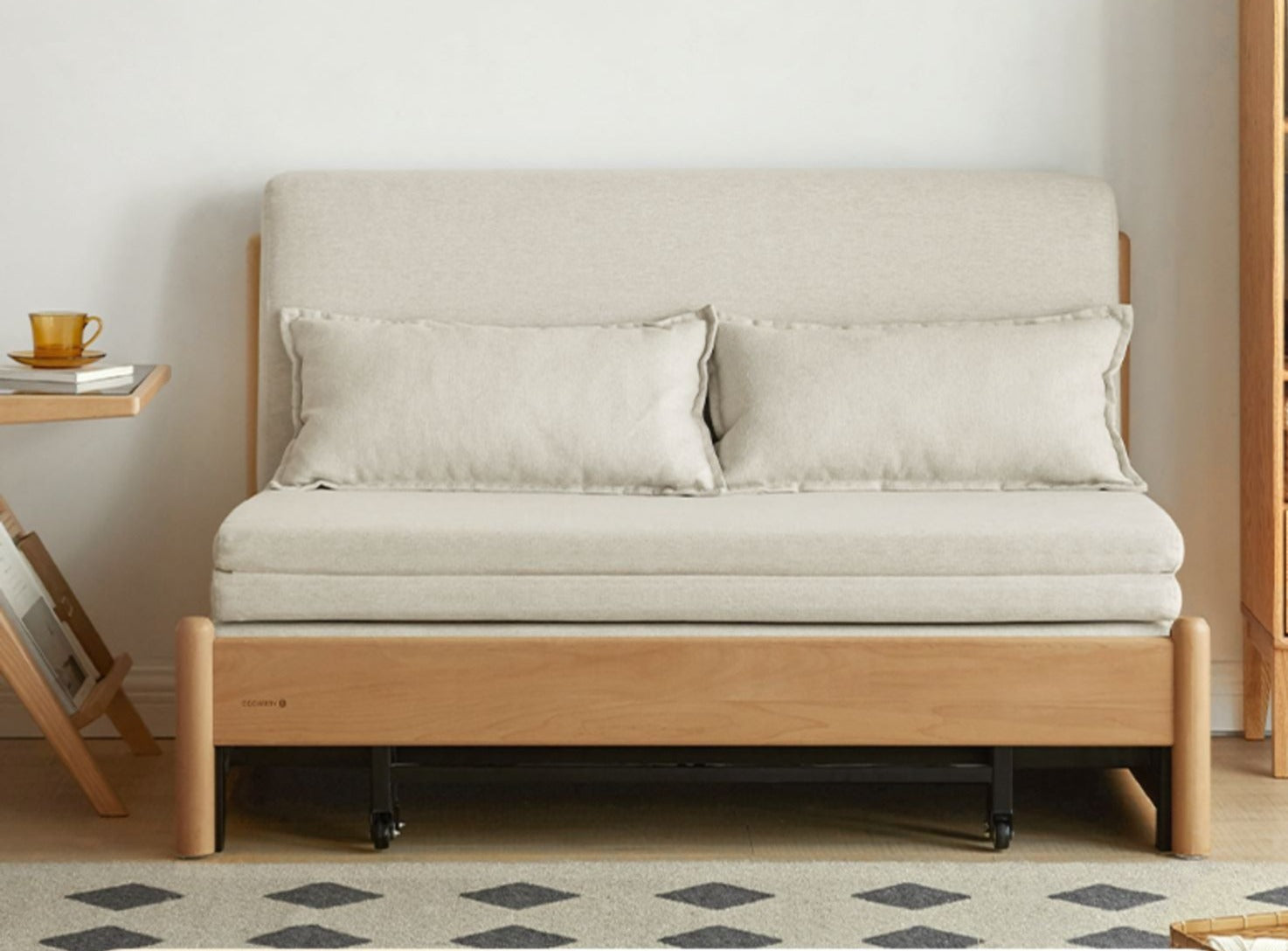 Solid Beech Wood Sofa Bed - Convertible Sleeper Sofa for Small Spaces, Guest Room & Living Room - Comfortable & Space-Saving Furniture