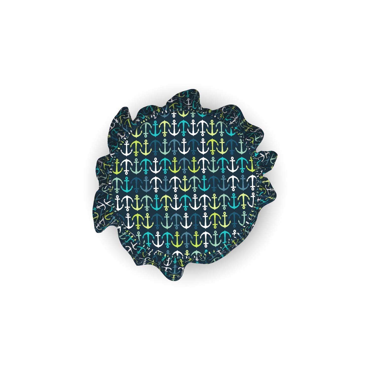 Ambesonne Anchor Ottoman Cover Set - 2 Piece Slipcover with Ruffle Skirt for Square/Round Footstools, Nautical Maritime Decor in Dark Blue Green White | Perfect for Living Room, Bedroom, or Boat Cabin Decoration