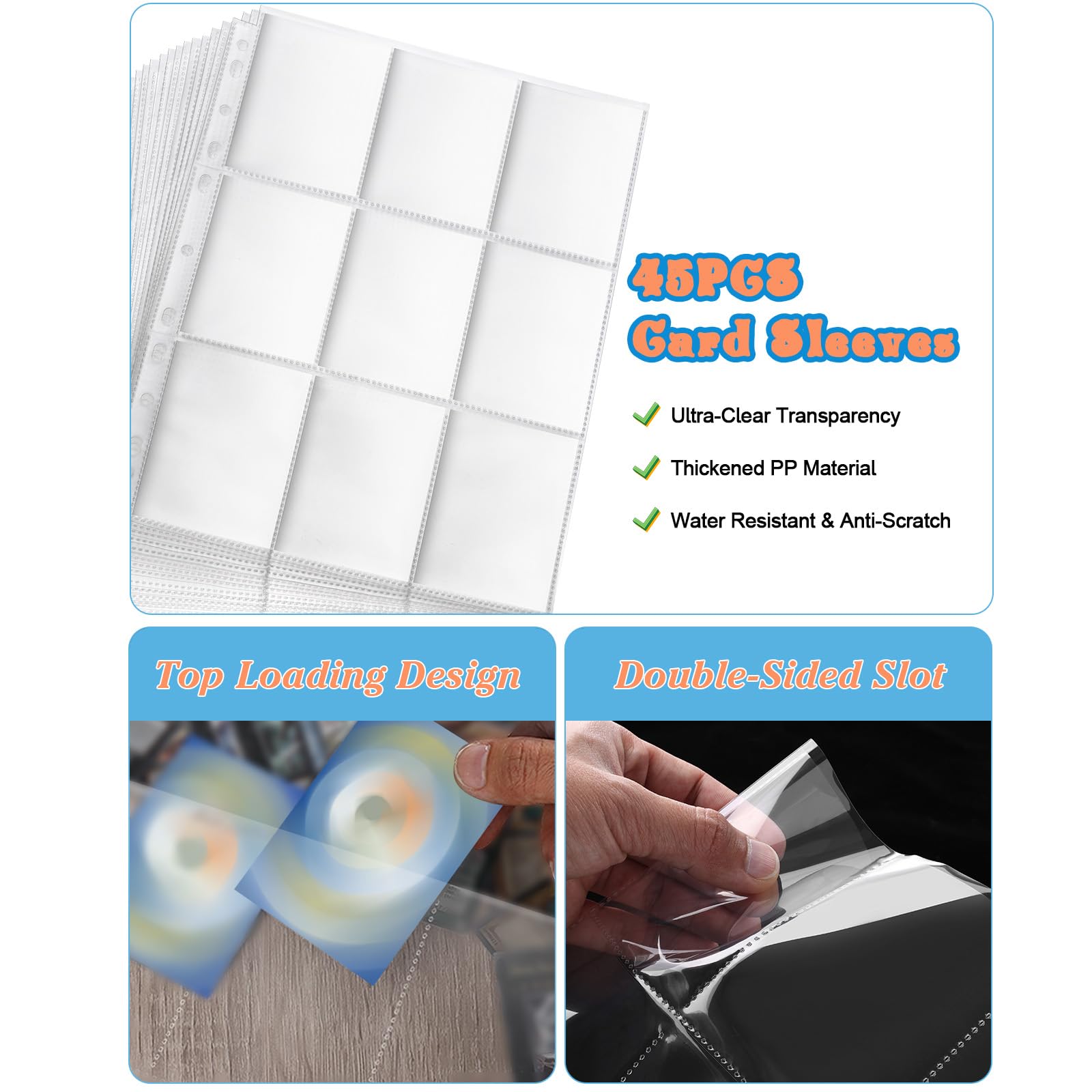 Lictin 9-Pocket Holographic Trading Card Binder - Holds 810 Cards with 45 Removable Sleeves, 3-Ring Card Collection Album for Standard Size Cards (Pokemon, MTG, Yu-Gi-Oh) - Double-Sided Protection for Card Showcase & Storage