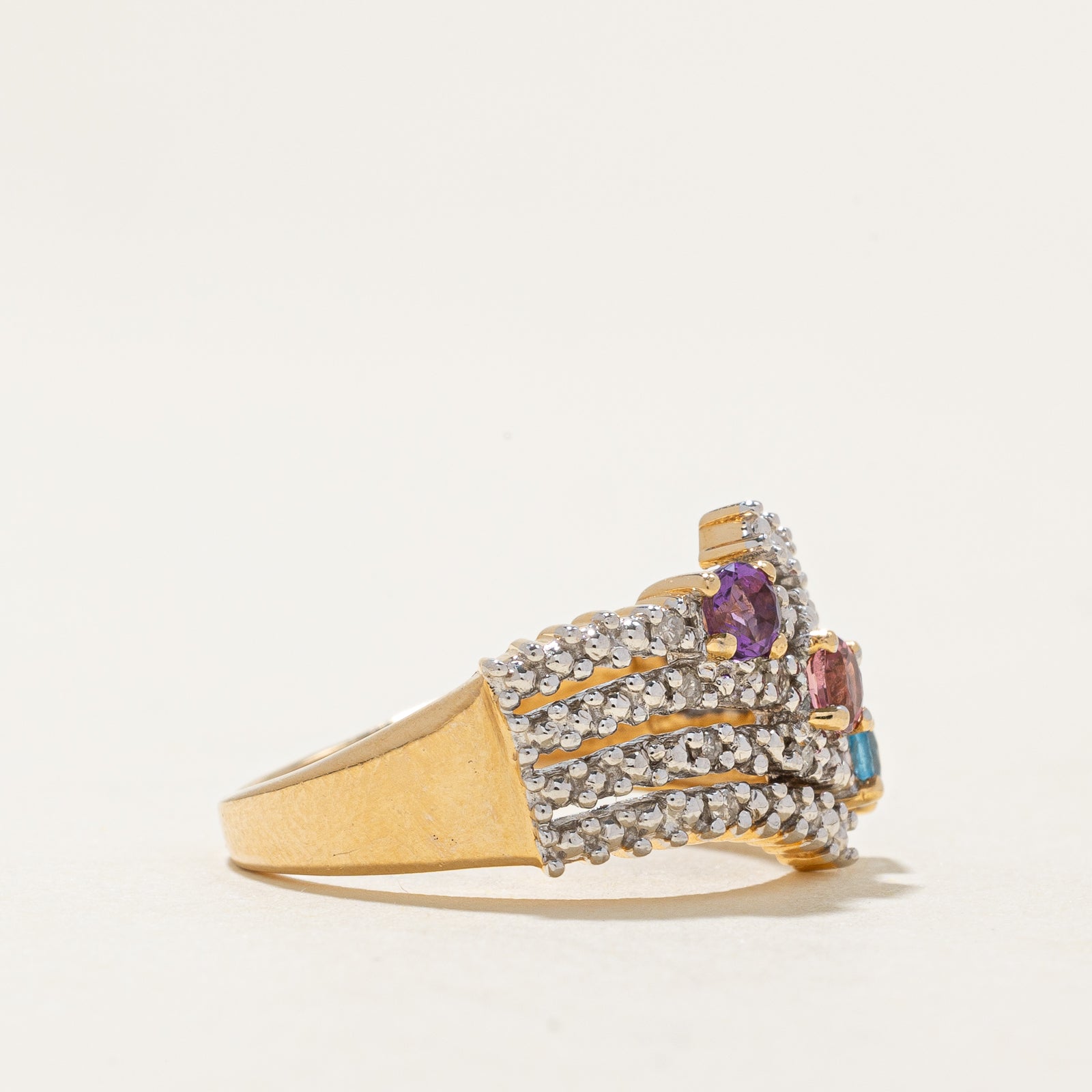 Exquisite Multi Gemstone & Diamond Multi Row Ring | 0.30ctw Total Weight | 0.07ctw Diamond | Size 6.25 | Elegant Stackable Jewelry for Women | Perfect for Weddings, Anniversaries & Special Occasions