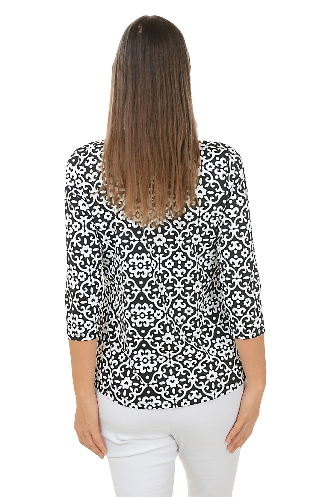 Elegant Heart Damask Ruffle Neck UPF50+ Sun Protection Blouse - Perfect for Summer Beach Outings, Garden Parties & Casual Wear