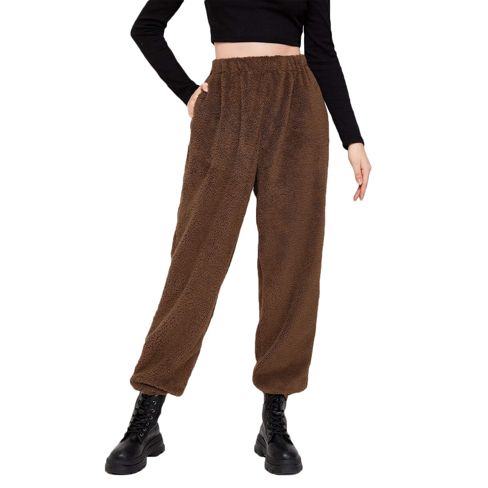 Women's Fleece Jogger Pants - Soft Plush Elastic Waist Sweatpants for Winter, Cozy Loungewear & Sleepwear - Perfect for Lounging, Yoga, and Cold Weather Comfort