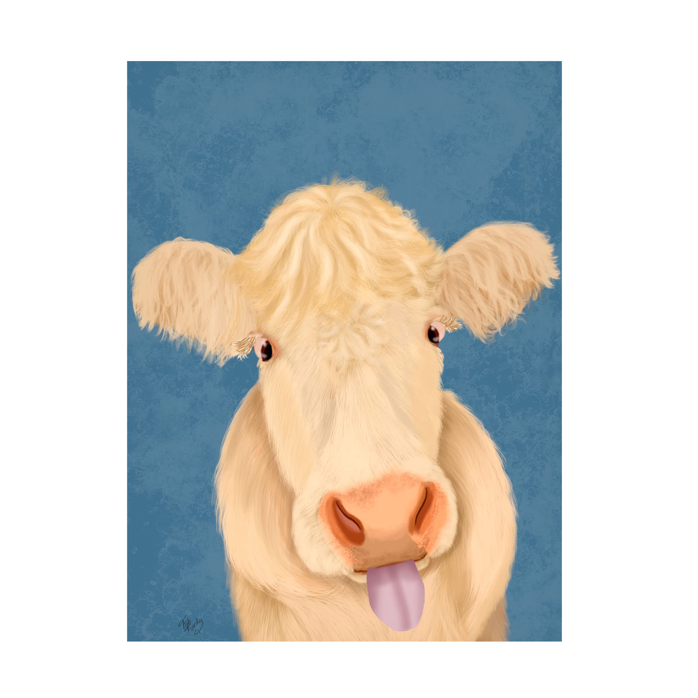 Funny Farm Cow 1 Canvas Wall Art by Fab Funky - Whimsical Animal Painting for Farmhouse Decor, Living Room, Bedroom & Office