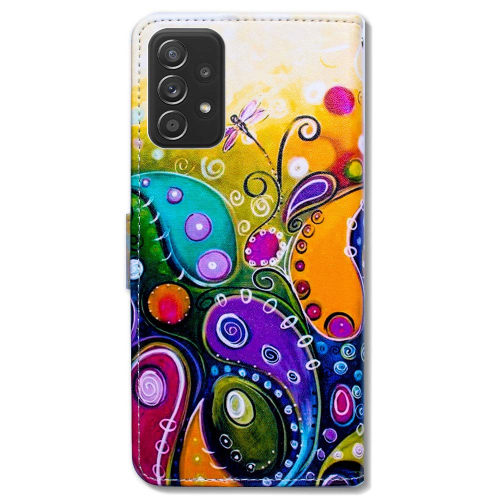 Premium Leather Flip Wallet Case for Samsung Galaxy A52 5G (2021) - Dragonfly Design with Card Slots & Kickstand | Stylish Protective Cover for Everyday Use, Travel & Business