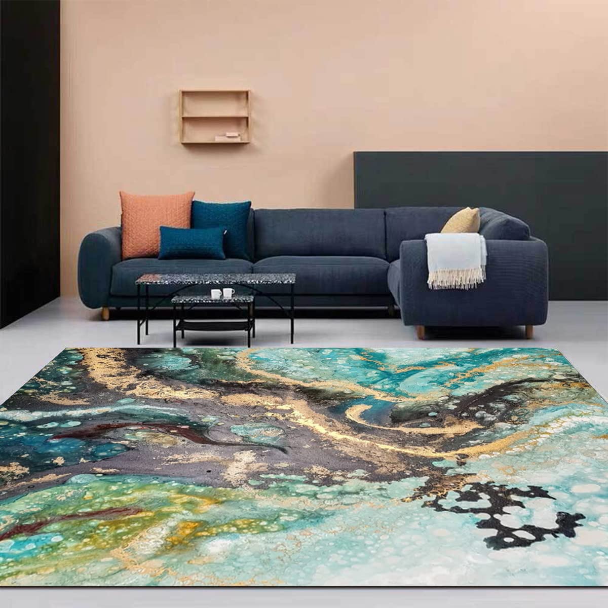 Modern Abstract Area Rug - Dusty Grey Teal Blue Vintage Non-Shed Washable Indoor Rug for Living Room, Bedroom, Dining Room, Kitchen & Classroom | 6x9 Feet Luxury Floor Mat - Perfect for Home Decor, Office Spaces and High-Traffic Areas
