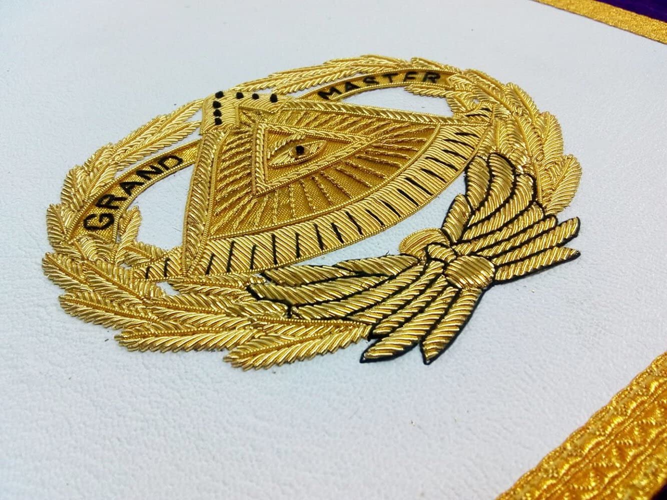 Grand Master Blue Lodge Apron - Purple & Gold Hand Embroidered Masonic Apron for Freemasonry Rituals & Ceremonies | Perfect for Lodge Meetings, Initiation Rites, and Masonic Events