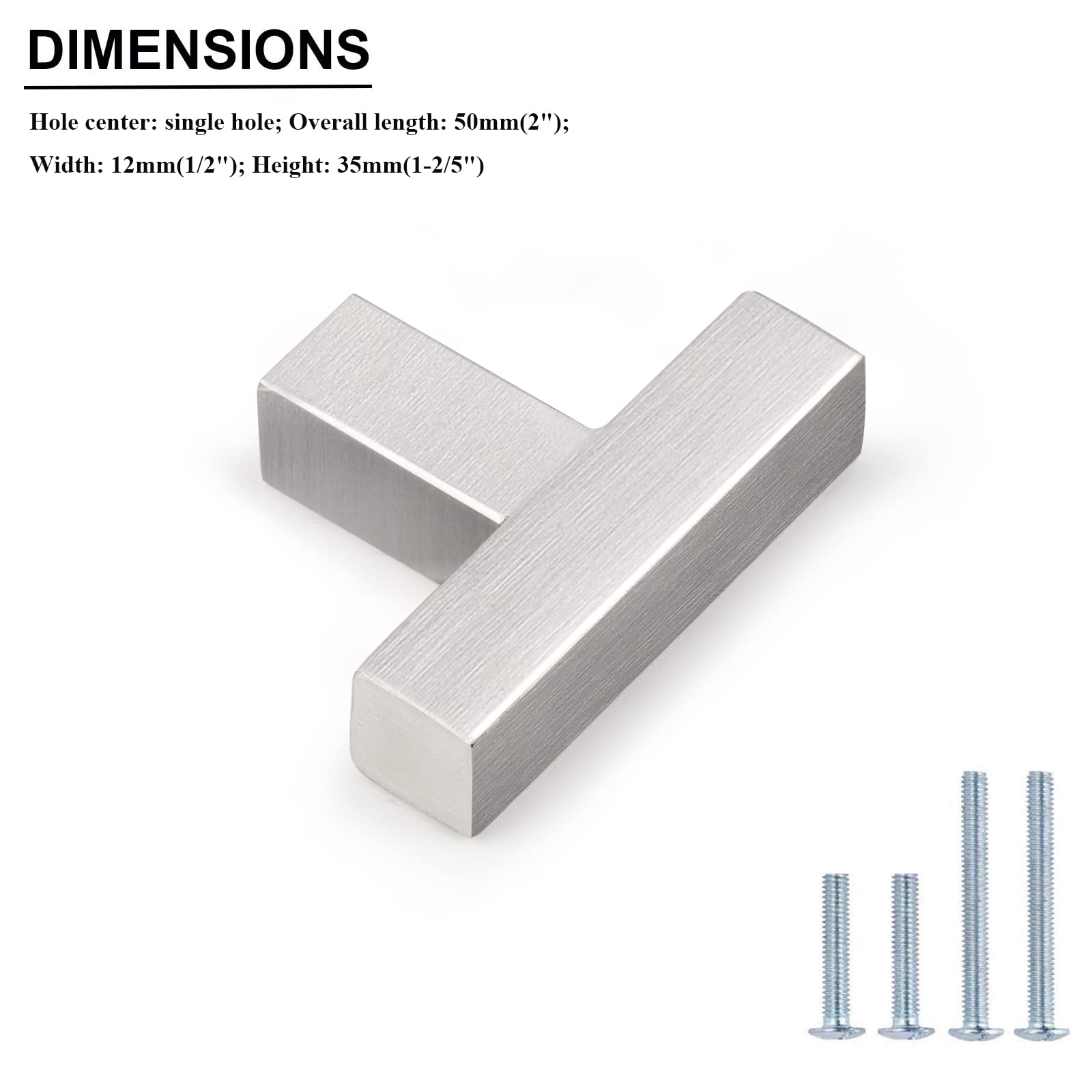 12 Pack Brushed Nickel Cabinet Knobs - Modern Square Bar Single Hole Kitchen & Drawer Hardware for Cabinets, Cupboards, Wardrobes - Durable Stainless Steel Pulls for Home Renovation & DIY Projects