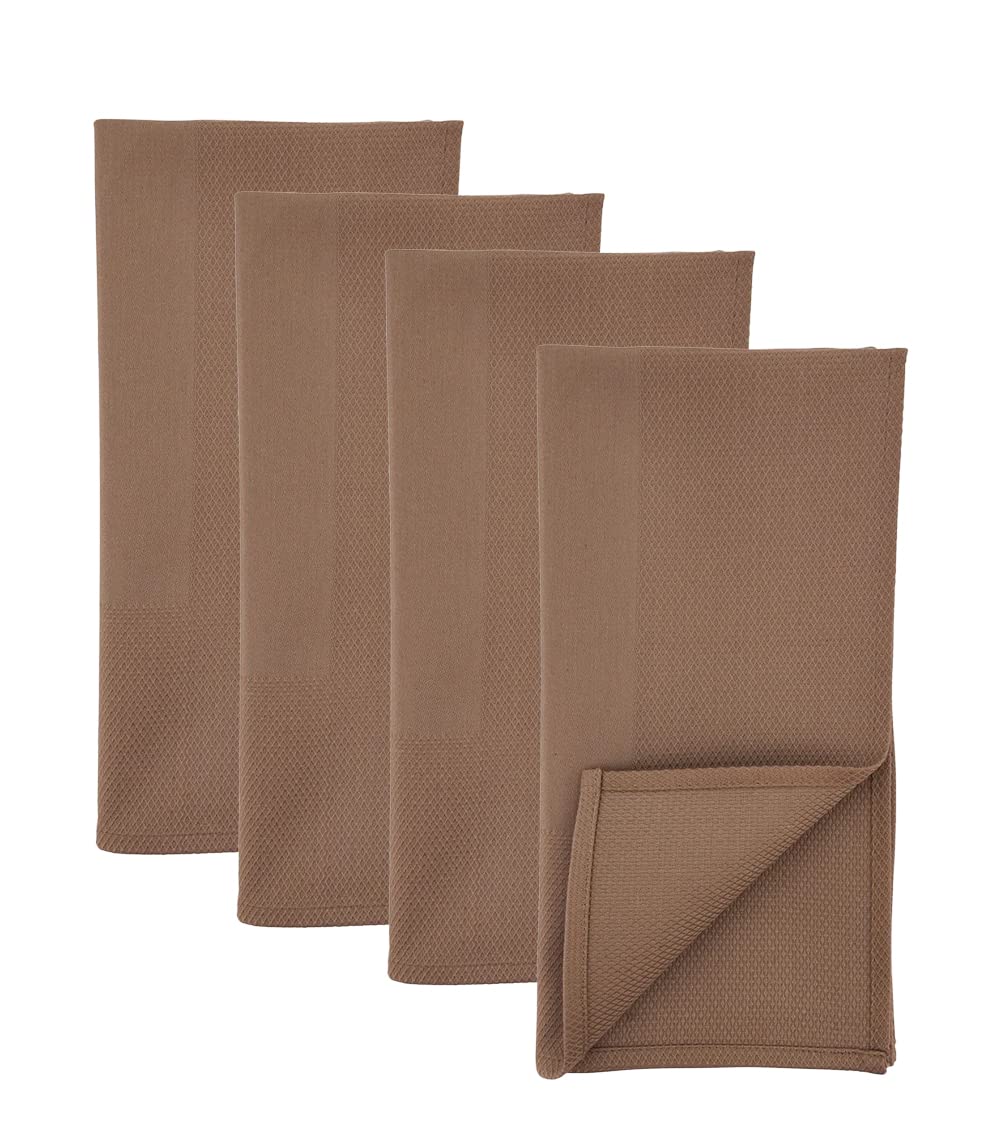 Fennco Styles Damask Waffle Border Cotton Napkins - Set of 4, 4 Colors (Khaki) | Premium Dinner Napkins for Formal Dining, Holiday Table Setting & Elegant Home Decor