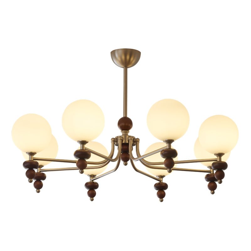 Celestial Sphere Walnut Wood Chandelier - Elegant Handcrafted Lighting Fixture for Dining Room, Bedroom, or Living Room Decor