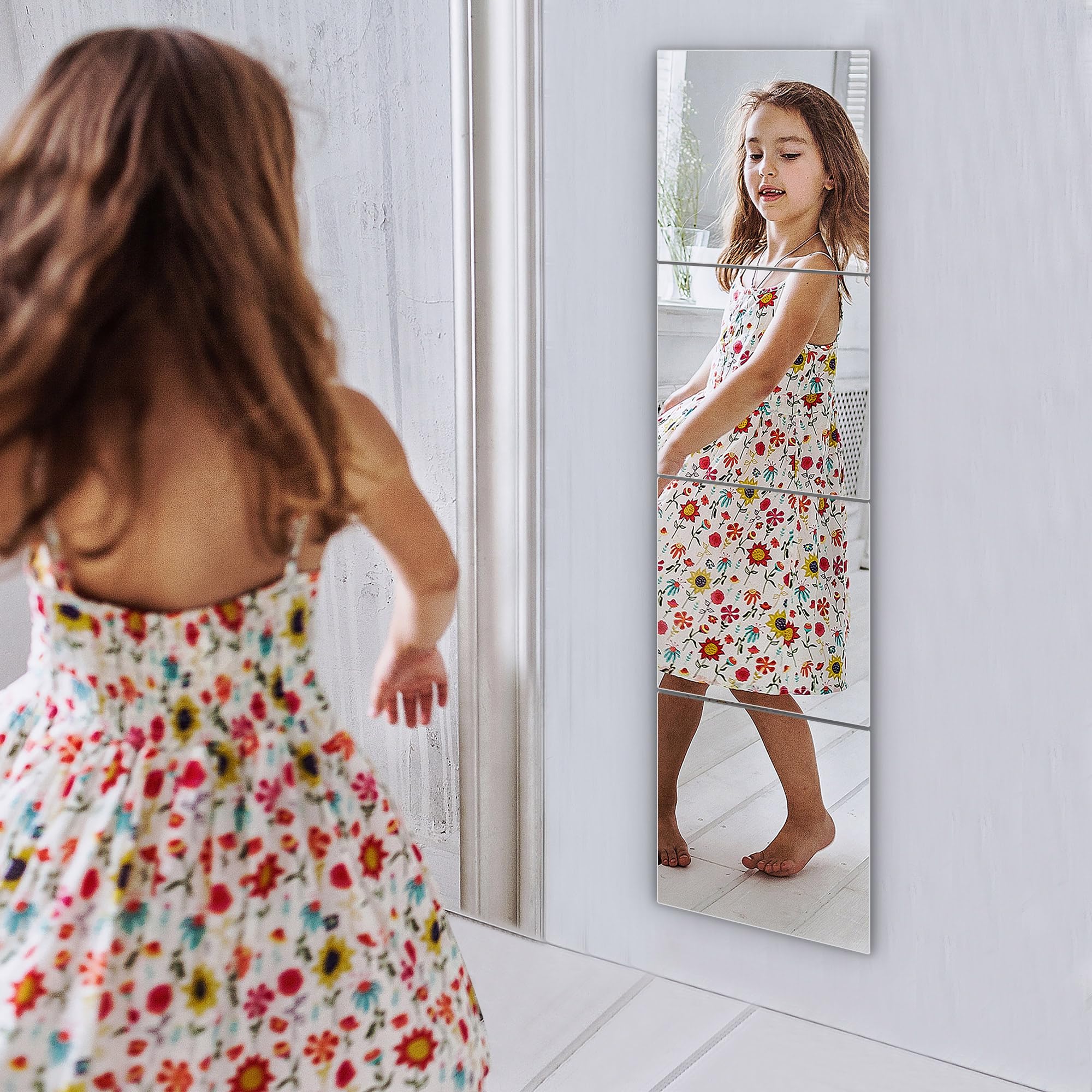 Unbreakable Acrylic Full Length Wall Mirror Tiles - 10x10 Inch (4Pcs) | Shatterproof Kids Mirror for Bedroom, Home Gym & Over Door Installation | Perfect for Dance Practice, Yoga & Fitness Workouts