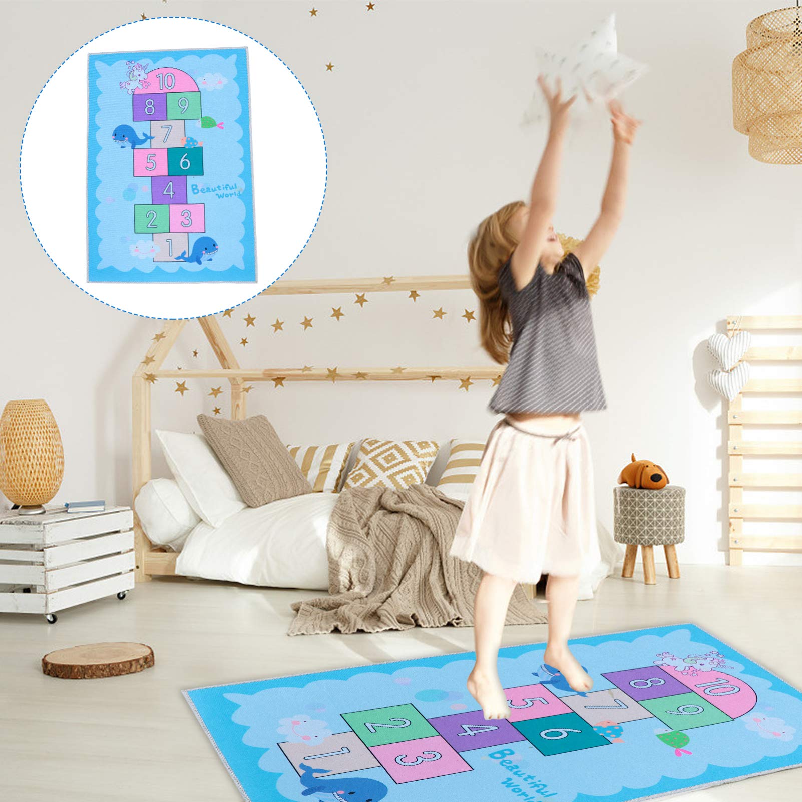 VOSAREA Non-Slip Kids Play Mat - Educational Counting Game Rug with Sensory Textures | Montessori Floor Carpet for Toddlers & Children | Perfect for Playrooms, Daycares & Homeschool Learning Activities