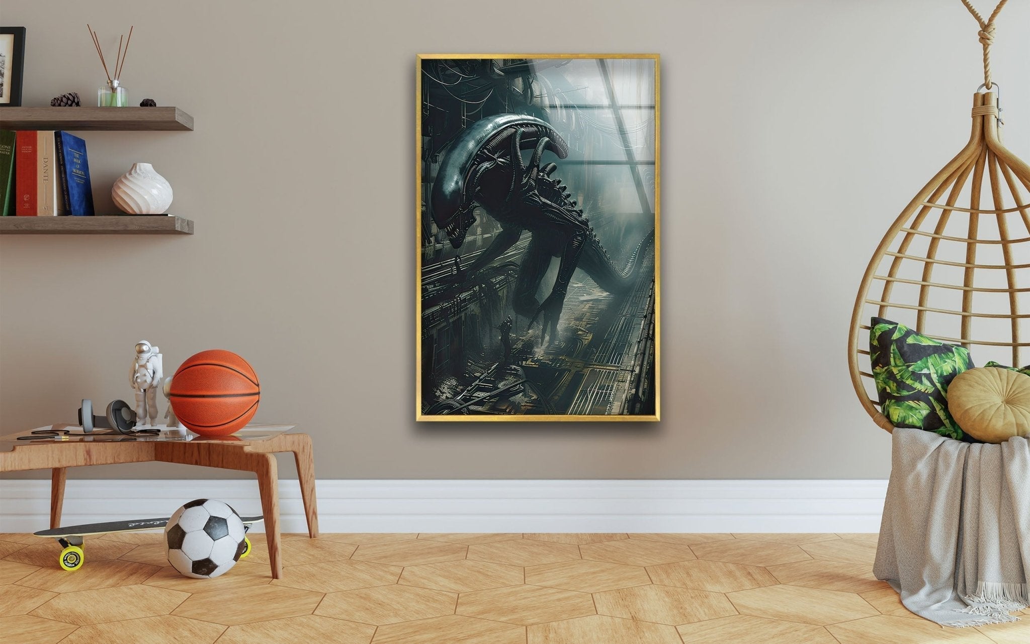 Alien Glass Wall Art - Modern Abstract Home Decor for Living Room, Bedroom & Office - Unique Handcrafted Glass Artwork for Sci-Fi & Space Enthusiasts